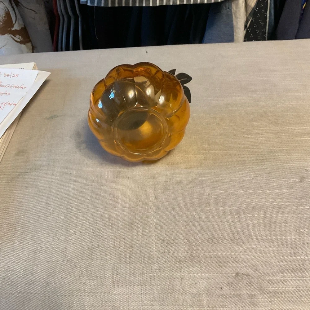 Amber Glass Pumpkin Lantern with Metal Accents